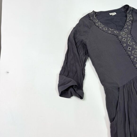 Garnet Hill Dress Womens 12 3/4 Sleeve Crochet Grey Pockets Flowy Comfort - Picture 4 of 12